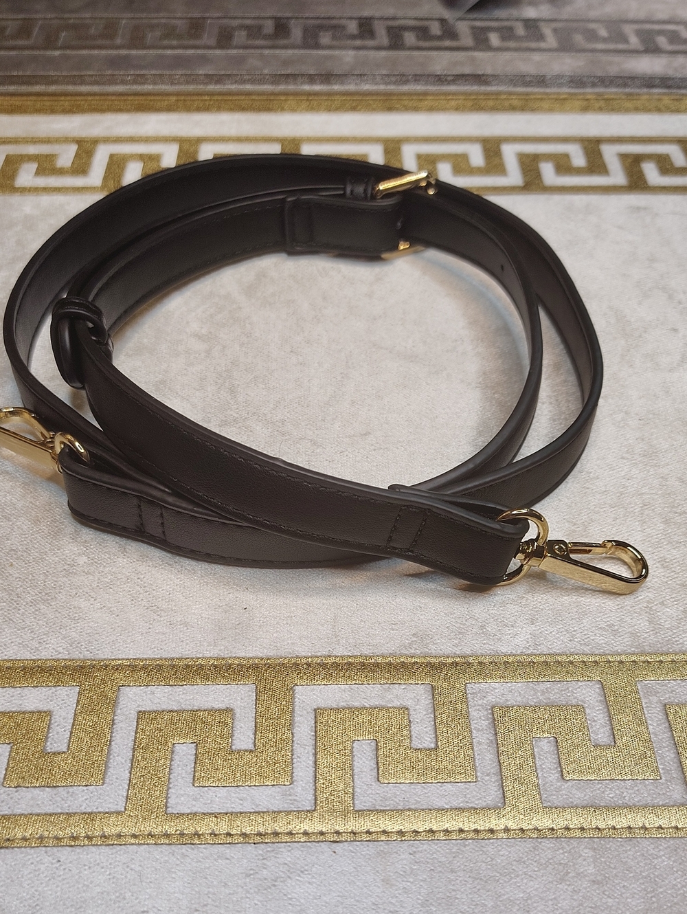 Leather Crossbody Strap in Dark Brown with Gold Hardware